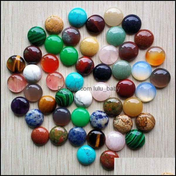 

stone 16mm assorted natural stone flat base round cabochon green pink cystal loose beads for necklace earrings jewelry clothes acce dhoqs, Black