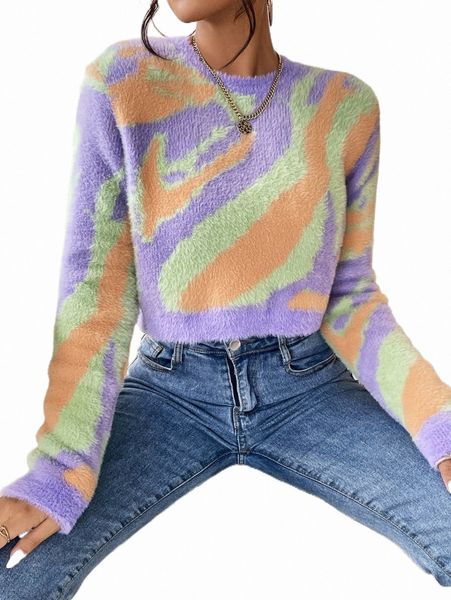 

women's sweaters cut and sew fuzzy sweater 2022 new n3o3#, White;black