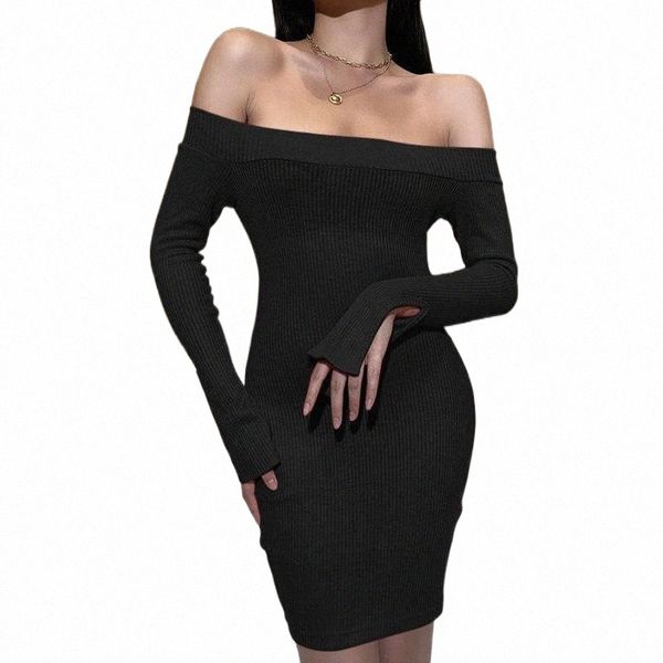 

casual dresses casual dresses women dress off shoulder long sleeve short bodycon for woman fashion autumn winter slash neck slim women', Black;gray