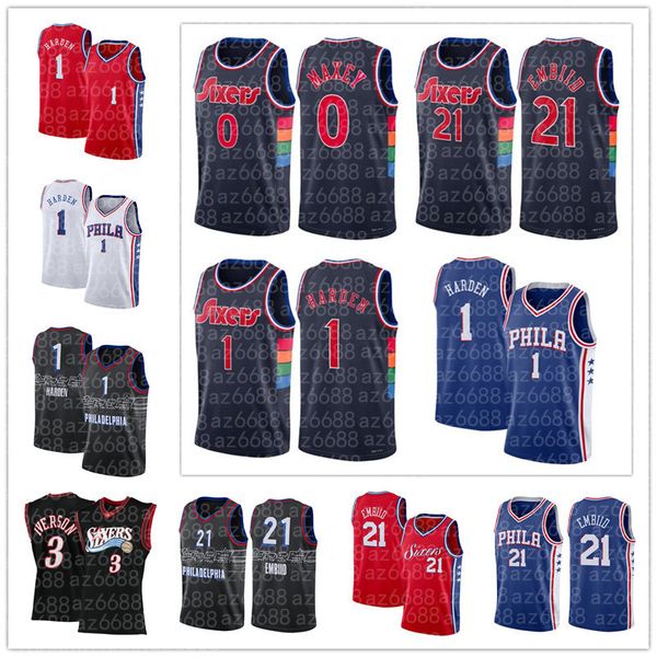 

21 joel 1 james embiid harden basketball''nba''jersey custom mens philadelphias 76er allen 6 julius iverson erving 0 tyr, Black;red
