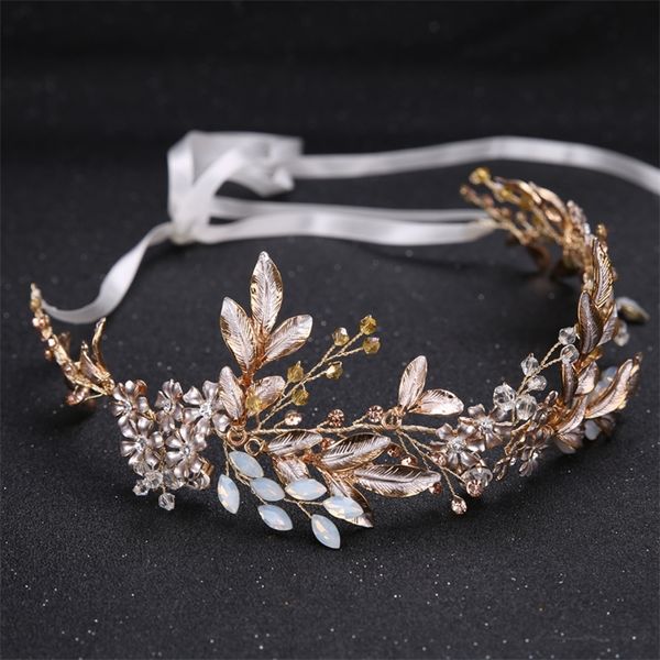 

wedding hair jewelry champagne alloy crystal beads flower bride headbands hair comb princess bridal ribbon hairband wedding hair accessories, Slivery;golden