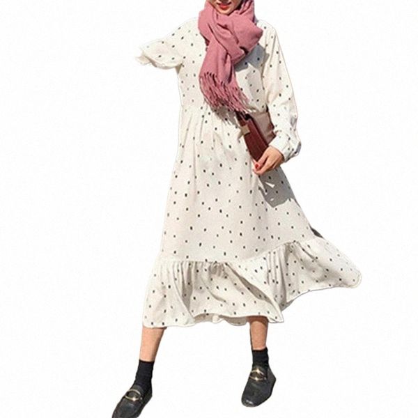 

casual dresses casual dresses elegant loose chiffon long dress women spring o-neck sleeve bohemian ruffle 2021 vintage polka dot party q896#, Black;gray