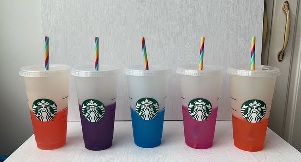 

starbucks 24oz/710ml mermaid goddess plastic tumbler reusable clear drinking flat bottom cups pillar shape lid straw mug