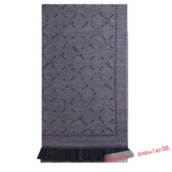 

men wool jacquard knitted scarf with box letter fringe edges designer women pattern scarves244w, Blue;gray