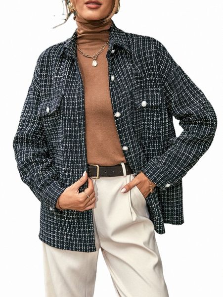 

women's down & parkas plaid flap pocket drop shoulder overcoat e2rh#, Black