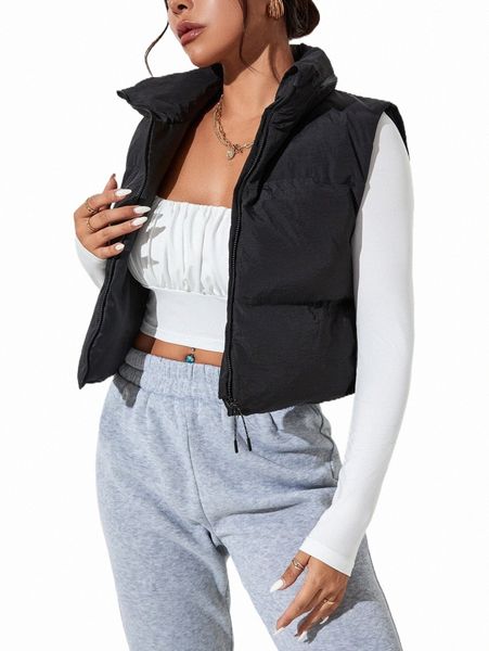 

women's down & parkas petite solid zip up vest puffer coat h4by#, Black