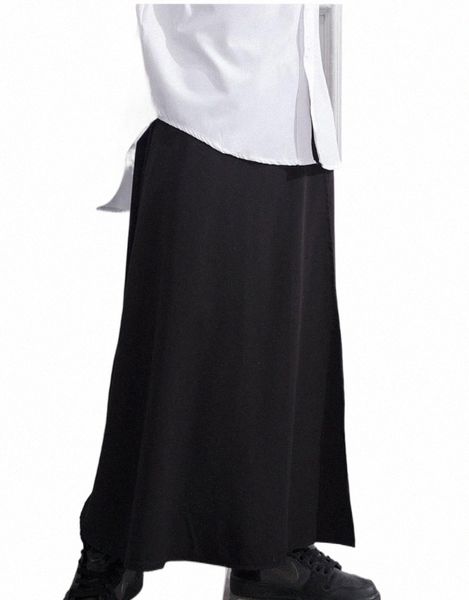 

men's pants men's pants non mainstream and women's low-grade trousers with belt decoration skirt irregular alternative fashio, Black