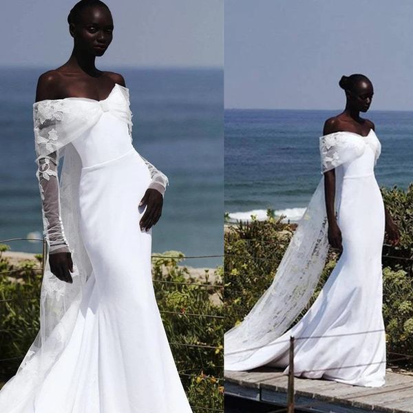 

new year's white long wedding dress off the shoulder neck dubai luxury lace applique women illusion saudi arabic formal dresses plus si