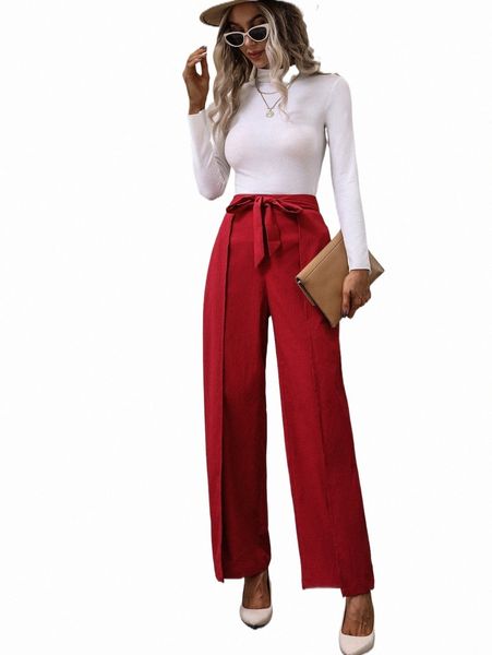 

women's pants & capris solid tie front wide leg pants m3mg#, Black;white