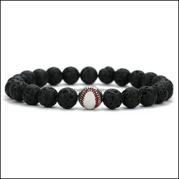 

charm bracelets copper baseball ball charms strand bracelet 8mm black lava stone beads volcano diy essential oil diffuse dhseller2010 dh4am, Golden;silver