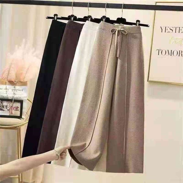 

women's shorts autumn and winter knitted women's pants small high waist loose thin lace up wide leg large split 8qlh, White;black