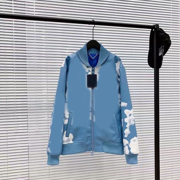 

22ss men's design jacket pilot bomber leather flight jackets virgil abloh blue sky white cloud collection women's autumn trench co, Black