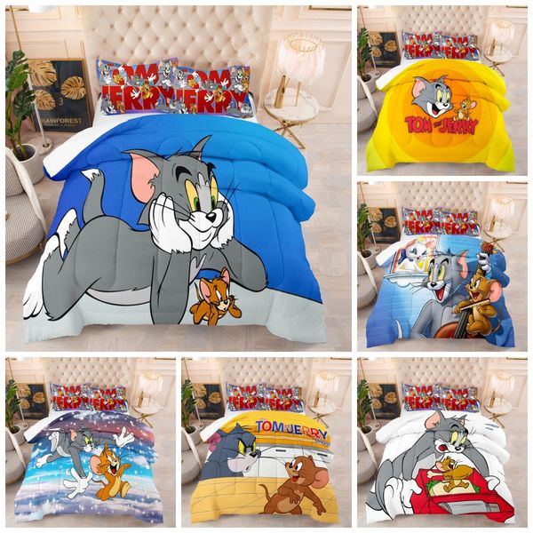 

3d comforters sets anime cartoon cat and mouse series polyester super soft breathable warm four seasons quilts children universal feather ve
