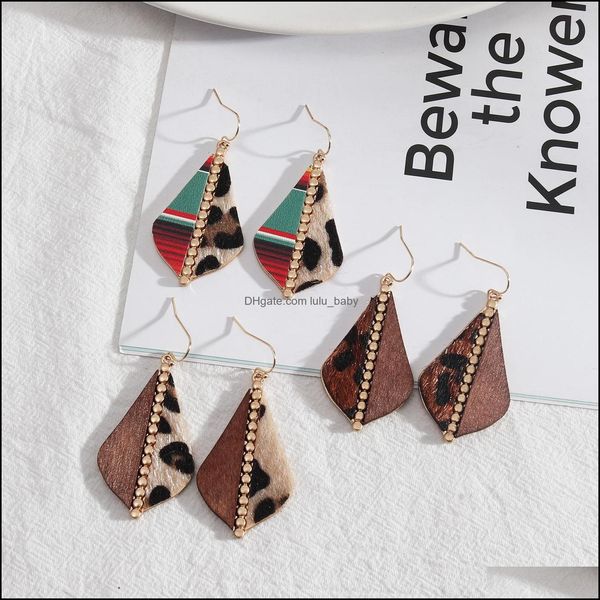 

charm teardrop frame inspired splicing woood leopard print pu leather charms earrings geometric women jewelry drop delivery 2021 dhsel dhxtz, Golden