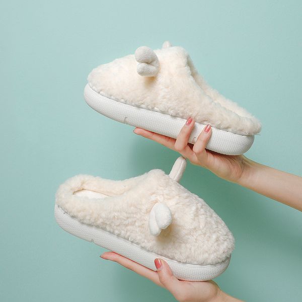 

slippers winter women men slipper couples home shose soft short plush men s cute animal slides non slip indoor shoes 220831, Black