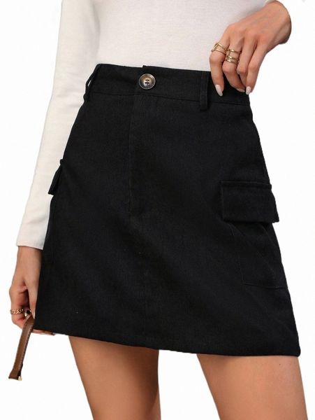 

skirts high waist flap pocket cargo skirt 2022 new p9em#, Black