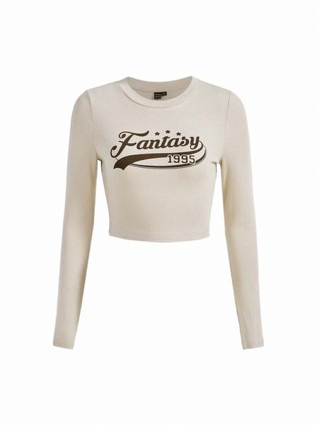 

women's t-shirt mod letter graphic rib-knit crop tee 94fh#, White