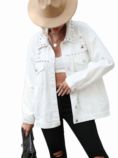 

women's jackets studded detail ripped denim jacket x9q9#, Black;brown