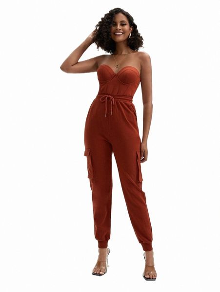 

women's jumpsuits & rompers x talia nichelle drawstring waist flap pocket side bustier tube jumpsuit d0ep#, Black;white
