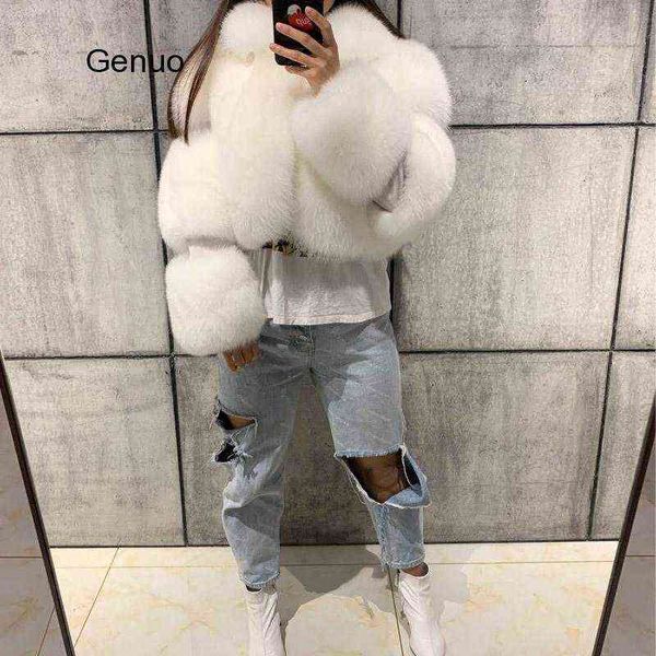 

women's cape furry cropped faux fur and leather patchwork jacket women faux fur short coat fake fur outwear winter overcoat t220830, Black