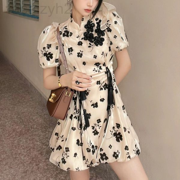 

casual dresses designer 22 spring and summer new dense fan improved cheongsam national style small crowd light luxury high-quality celebriti, Black;gray