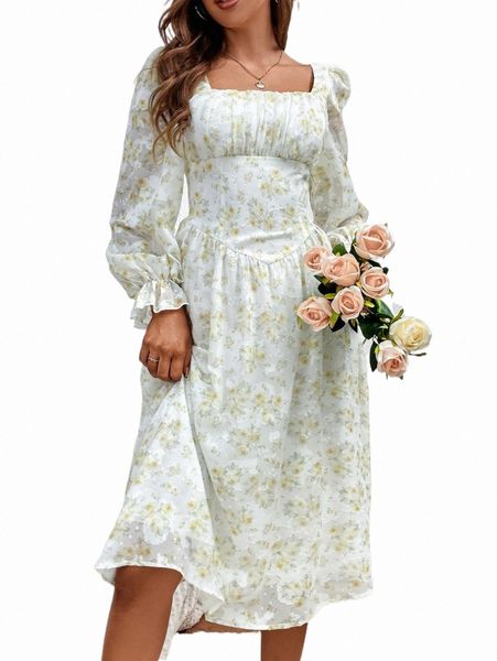 

casual dresses allover floral print flounce sleeve dress 980x#, Black;gray