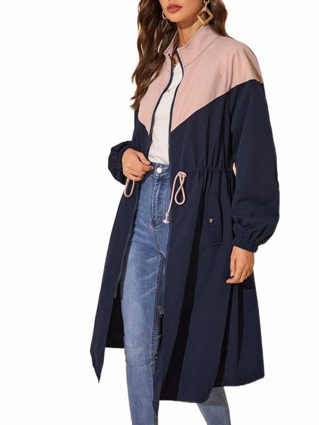 

women's down & parkas colorblock drawstring waist zip up coat x3k8#, Black