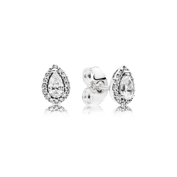 

sparkling teardrop halo stud earrings 925 sterling silver for pandora tear drop luxury designer jewelry women stud earring with or2950, Golden;silver