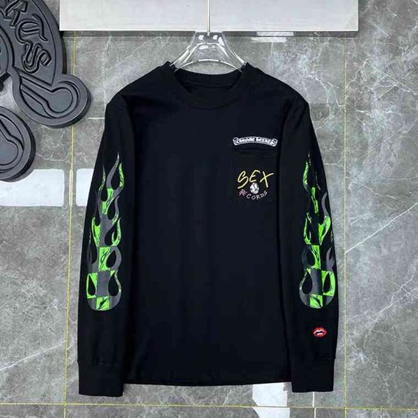 

hoodies hoodies ch chao brand fuchro heart sweater mens and womens sanskrit horseshoe print cross tshirt long sleeve bottomed shirt, Black