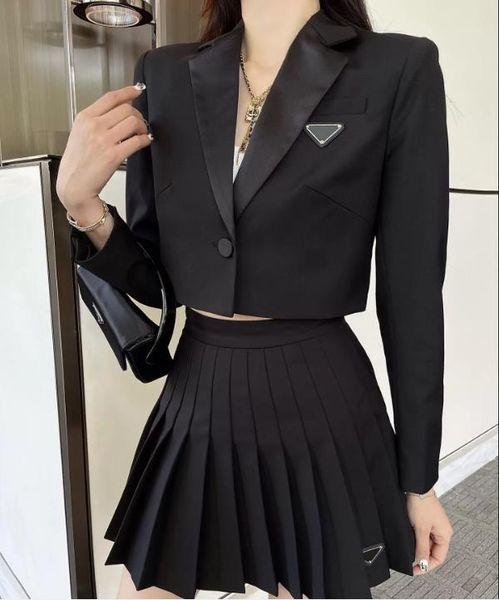 

women's jackets ladies elegant mystic blazer girdle classic triangle badge skirt set long skirt jacket lapel tunic coat socialite outer, Black;brown