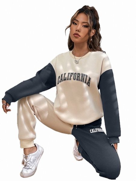 

two piece dress letter graphic colorblock sweatshirt & sweatpants o2wr#, White
