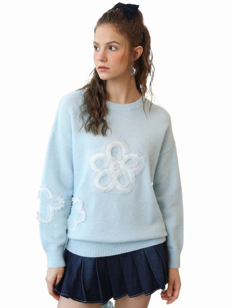 

women's sweaters mod floral knit frilled drop shoulder sweater y0bj#, White;black