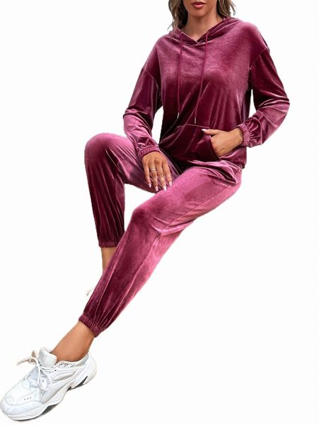 

two piece dress drop shoulder velvet hoodie & sweatpants r0fw#, White