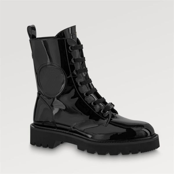 

territory flat ranger ankle boots womens martin boots lady fashion glossy leather outdoor combat boot sneakers, Black