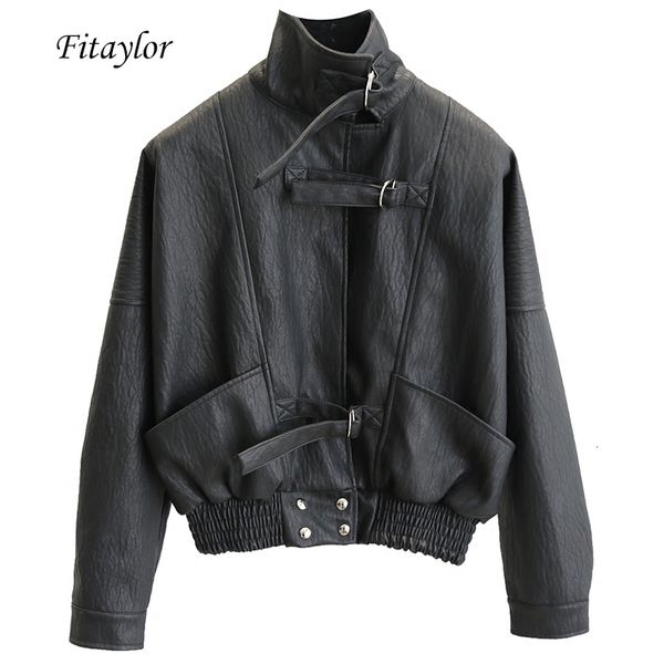 

women s jackets fitaylor harajuku faux leather jacket batwing sleeve loose biker coat casual autumn women pu outwear punk bomber 221130, Black;brown