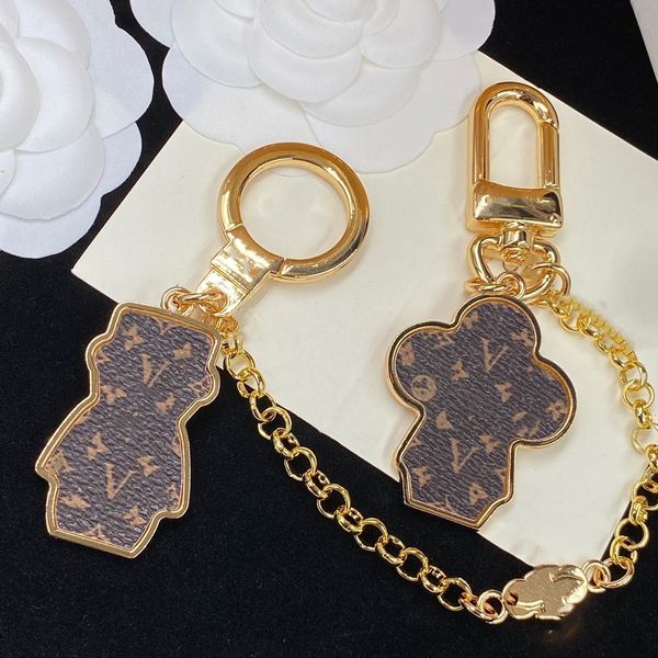 

luxury designer golden bear key stamp leather key chain wedding couple party gift, Slivery;golden