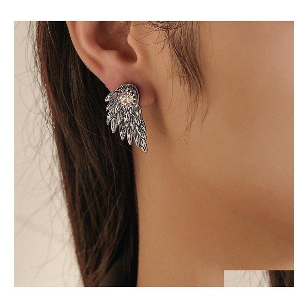 

stud fashion jewelry retro stereoscopic wings hipster stud e arrings inlaid diamond beautif angel wing earrings drop delivery dh3he, Golden;silver