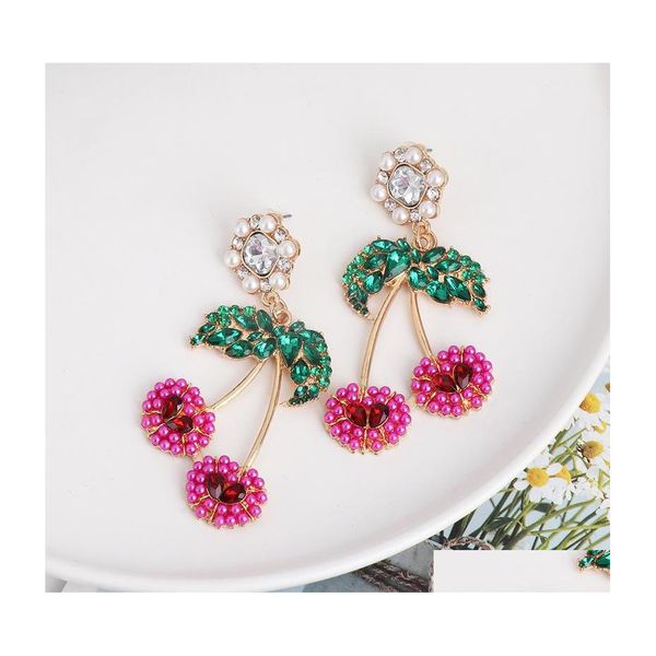 

stud fashion jewelry cherry earrings crystal rhinstone pearl beads dangle stud drop delivery dhrrv, Golden;silver
