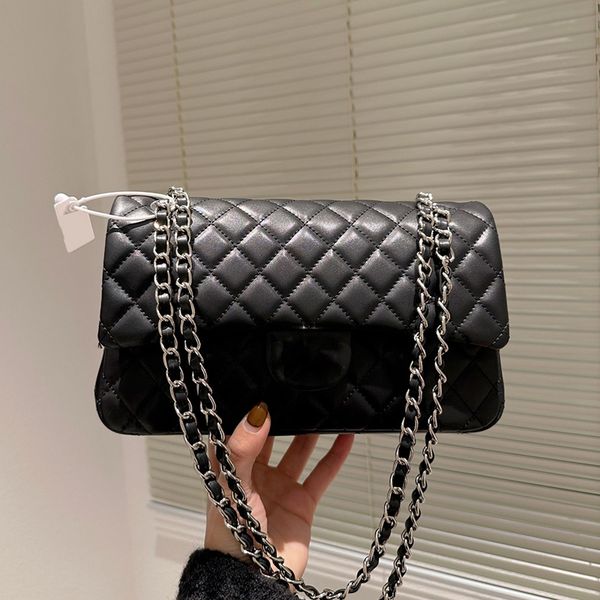 

luxury designer cross body shoulder quilted bags lambskin classic c double flap purse silver metal hardware matelasse chain multi pochette o
