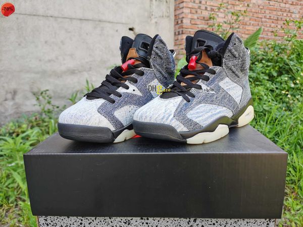 

og basketball shoes sneakers washed denim 6s mens ct5350 401, Black