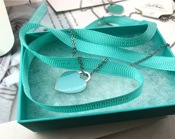 

heart pendant necklace female stainless steel couple big blue pink red jewelry on the neck gift for girlfriend accessories wholesa6631193, Silver