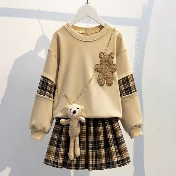 

clothing sets girls jk suit spring and autumn fashion cute comfortable casual cotton sweater plaid pleated skirt 221130, White