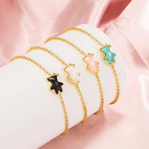 

bracelet chain forviona original novel design light luxury brand gold color zircon naughty bear fashion jewelry for women gifts, Black