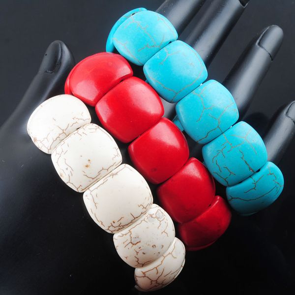 

wojiaer natural turquoise bracelets strands gemstone 18x22x7mm beads stretch bracelet 7 inches for women jewelry bk304, Black