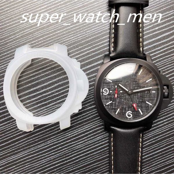 

super quality men watch officine rossa gmt 42mm leather strap pam mens transparent back asia automatic movement mechanical watches sapphire, Slivery;brown