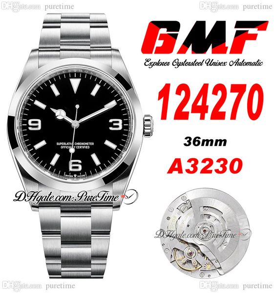 

gmf explorer i 124270 sa3230 automatic watch 36mm black dial white markers 904l oystersteel bracelet super edition mens womens ladies watche, Slivery;brown