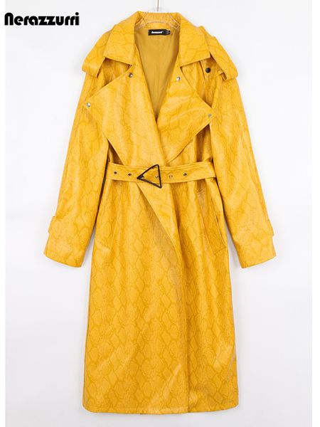 

women s jackets nerazzurri spring autumn long oversized colorful snakeskin print patent leather trench coat for women belt runway fashion 22, Black;brown
