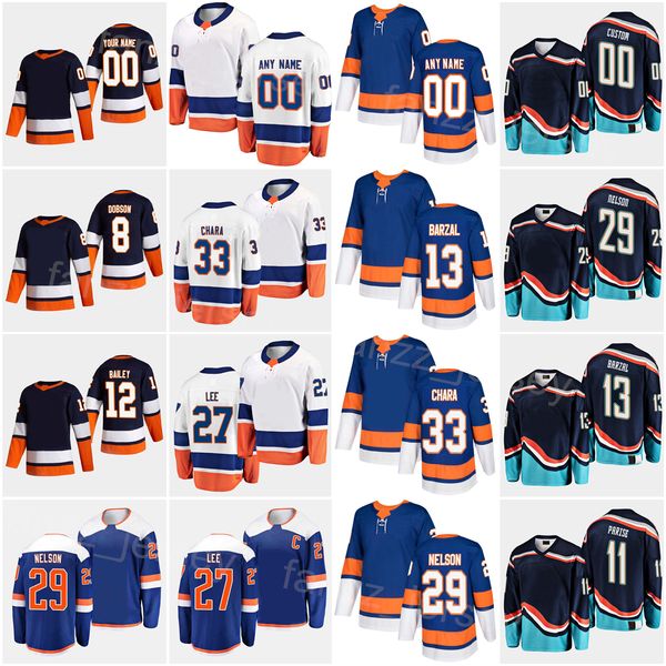 

2023 reverse retro hockey 13 mathew barzal jersey 29 brock nelson 8 noah dobson 11 zach parise 12 josh bailey 27 anders lee zdeno chara alex, Black;red