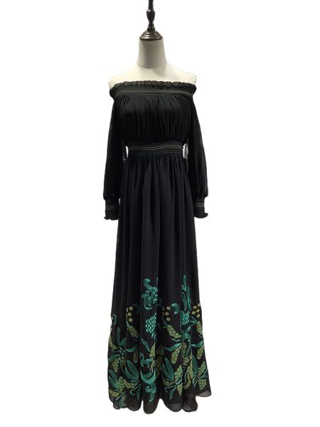 

new off shoulder heavy work embroidered elegant lady dress, Black;gray