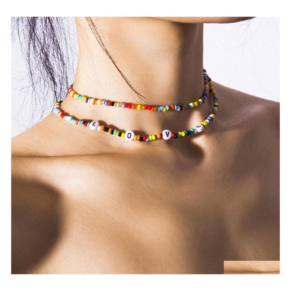 

beaded necklaces fashion jewelry colorf beads necklace double layer love letter necklaces drop delivery pendants dhjna, Silver